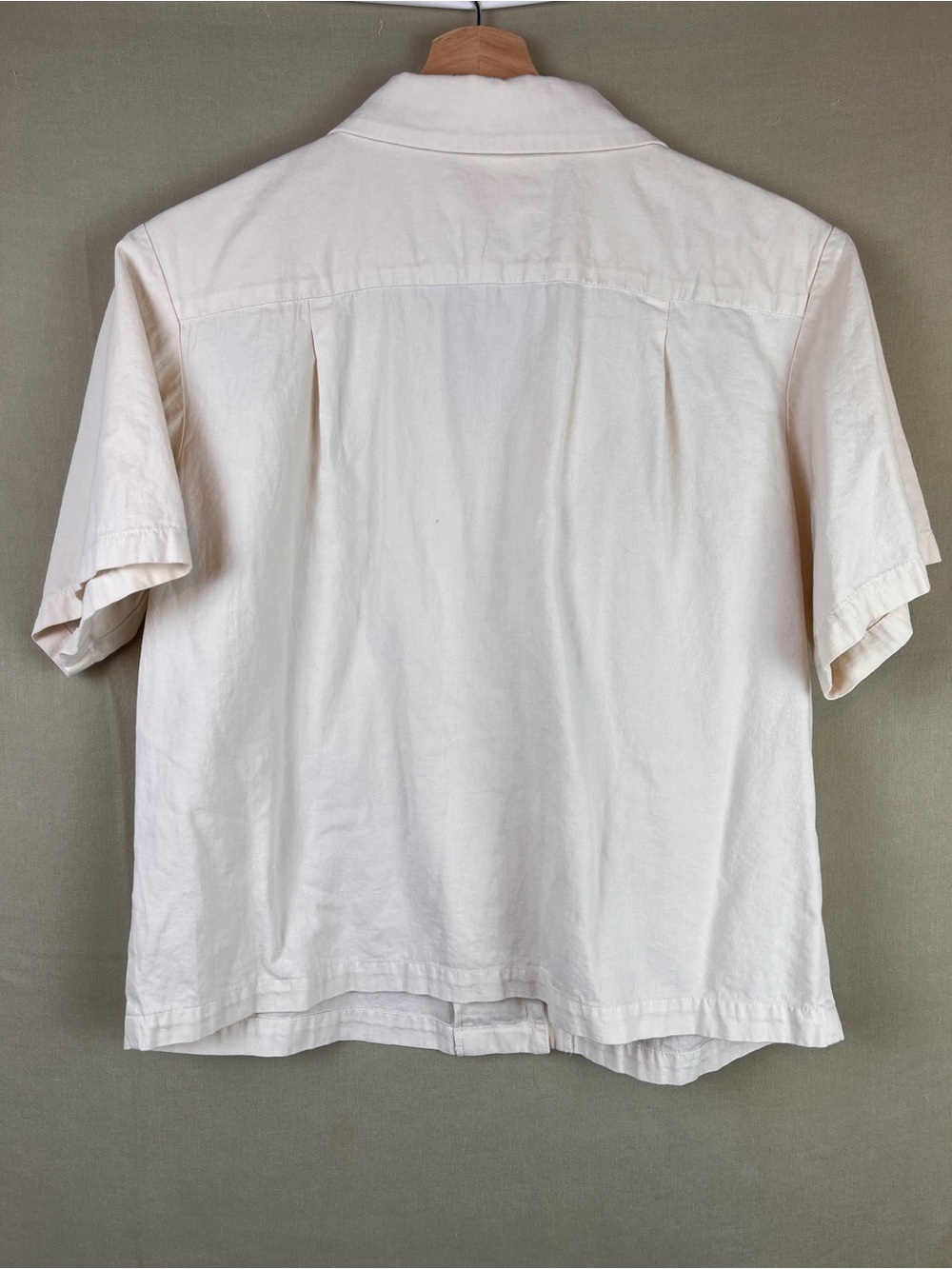 Linen Cotton Blend Neutral Color Short Sleeve Button Down - Picture 3 of 4